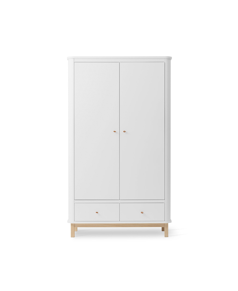 Wood wardrobe 2 doors, white/oak