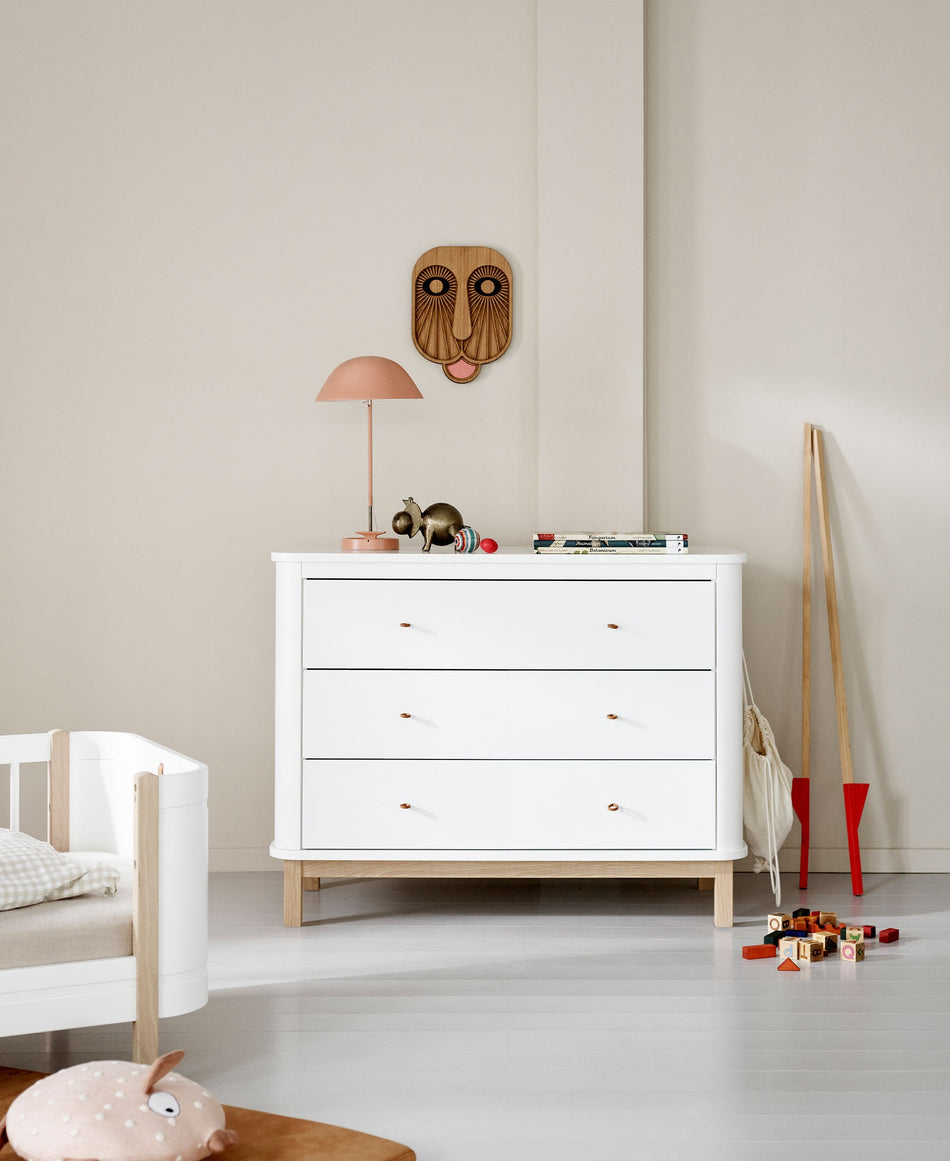 Wood dresser 3 drawers, white/oak