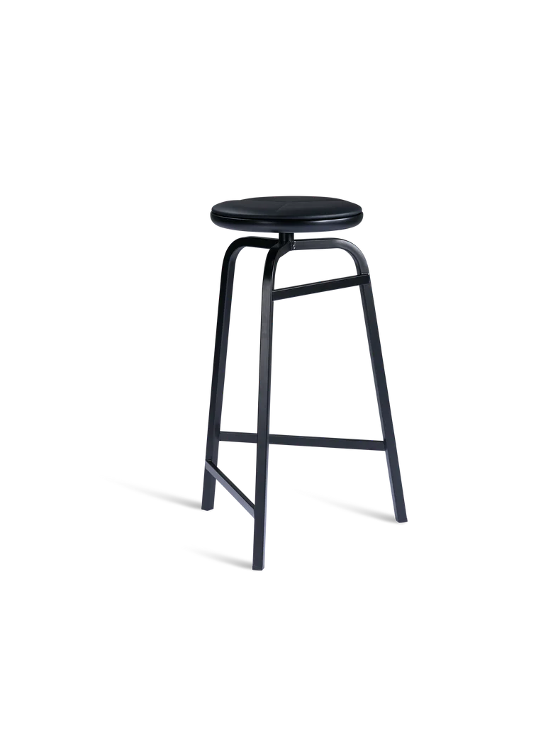 # Treble bar stool H65 / Black painted oak / Black leather seat
