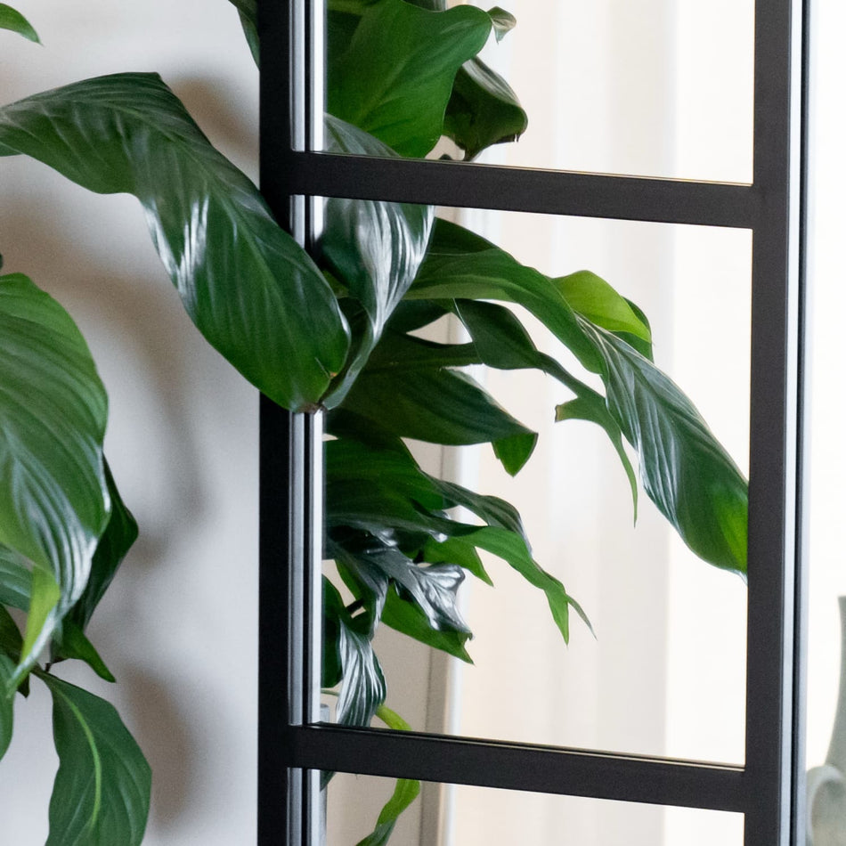 Mio - Full Length Black Metal Arched Window Mirror - 180cm x 105cm.