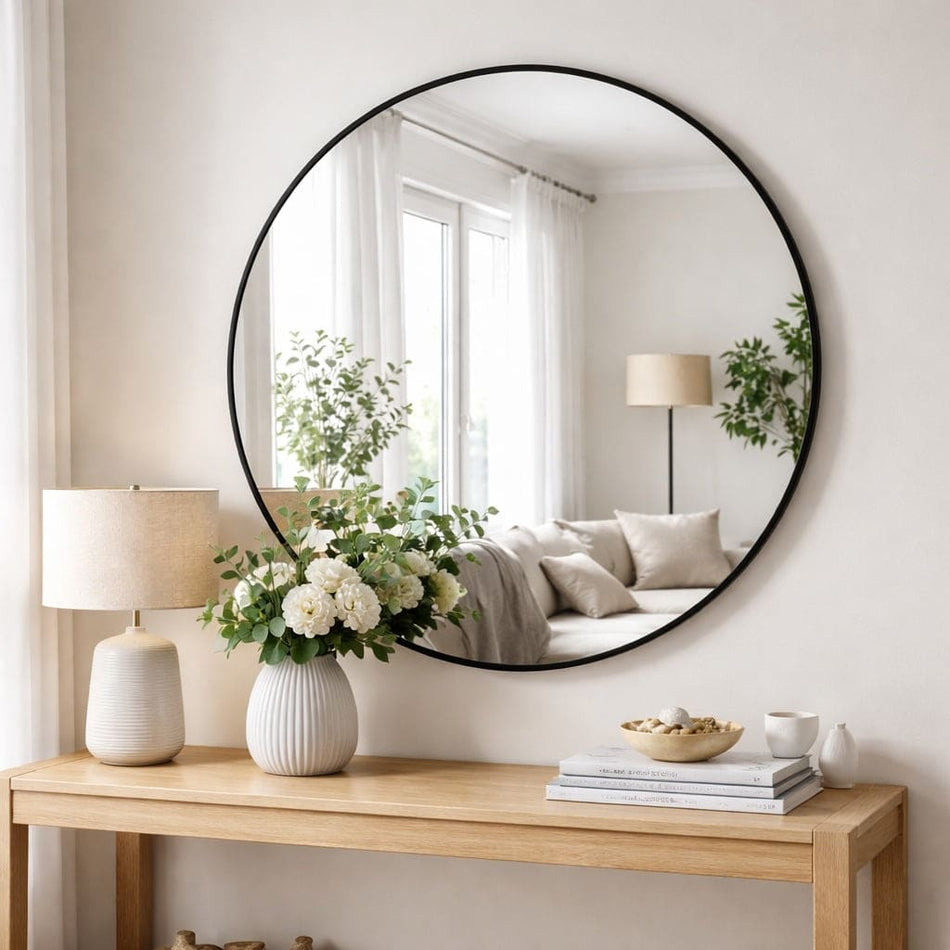 Rei - Large Round Black Metal Circle Mirror - 90cm x 90cm